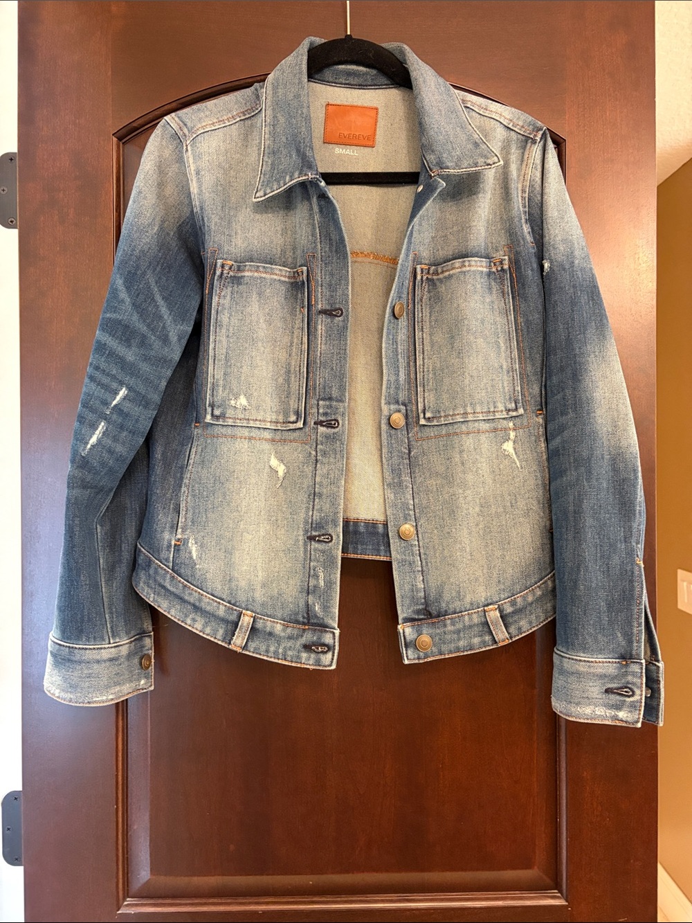 Evereve Medium Blue Distressed Denim Jacket